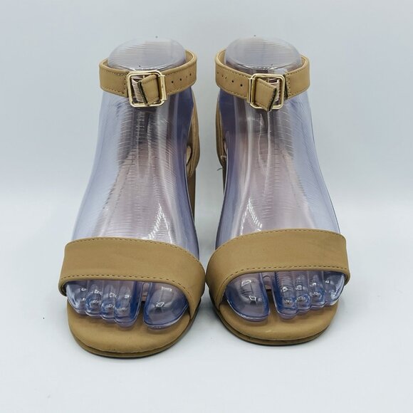Top Moda Womens Shoes Size 6.5 Taupe Block Heels Ankle Strap Sandals Open Toe - Picture 5 of 11